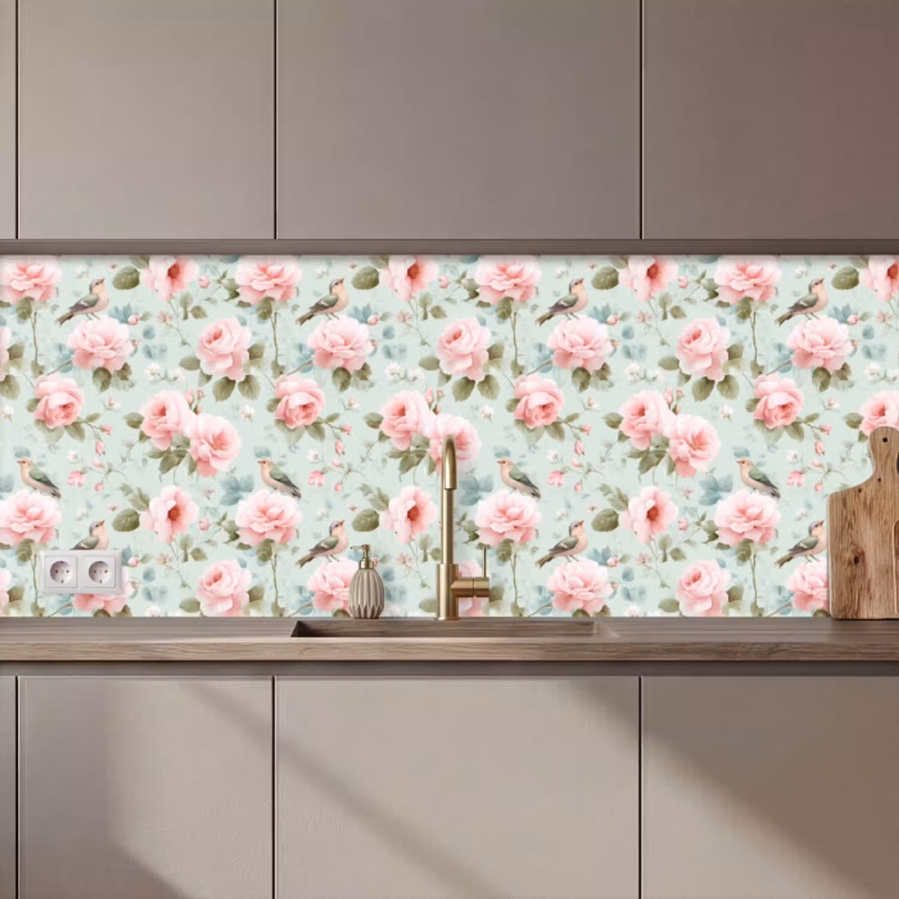 Rozen - Vogels - Pastel - Kleurrijk keuken achterwand 2 middel 871 zz_3dshopping