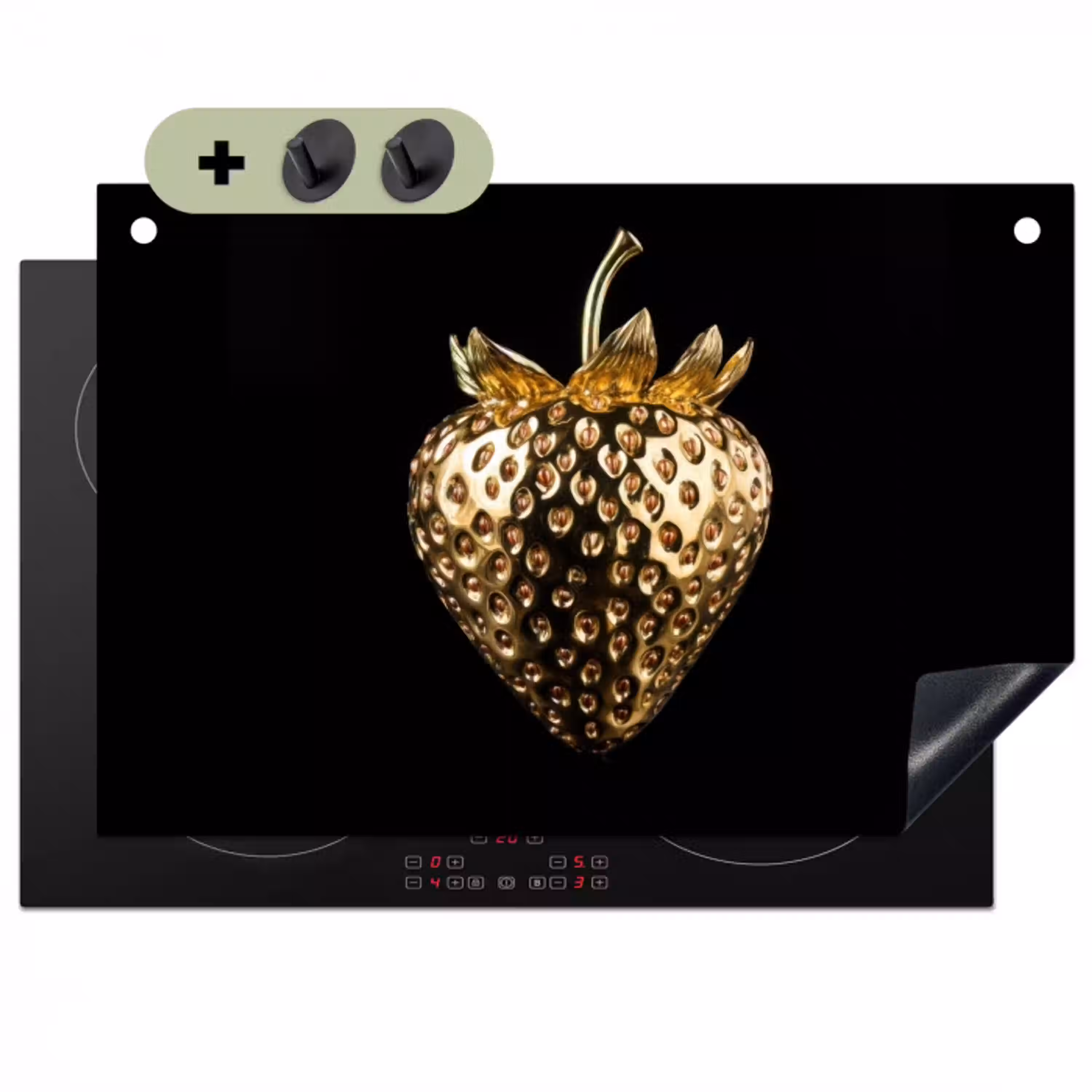 Aardbei - Goud - Zwart - Chrome Inductie beschemer met haakjes klein -3d