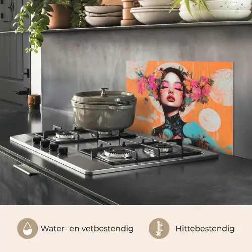 Portret - Vrouw - Abstract - Bloemen keuken achterwand spatscherm klein -usp_NL