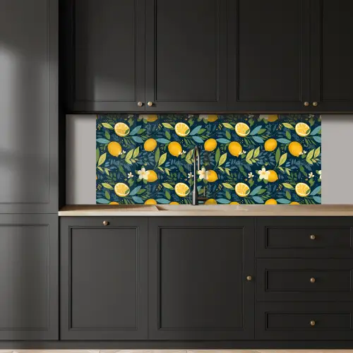Bloemen - Bladeren - Citroenen - Blauw keuken achterwand 2 middel 871 -sfeer1