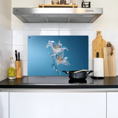 Lelies - Blauw - Glazen Inductie beschemer met haakjes klein -sfeer2