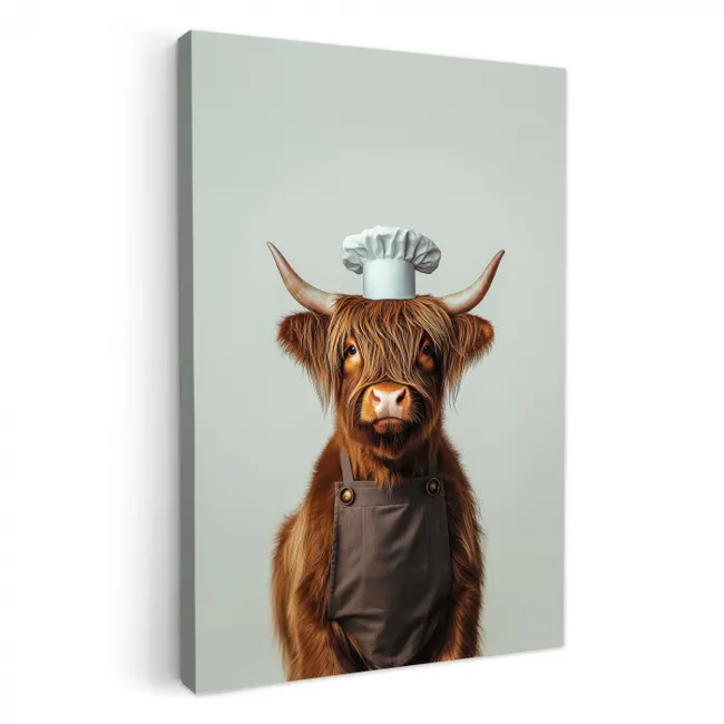 Schotse Hooglander - Bruin - Hoorns - Kokskleding KitchenYeah - Keuken - Canvas klein -3d