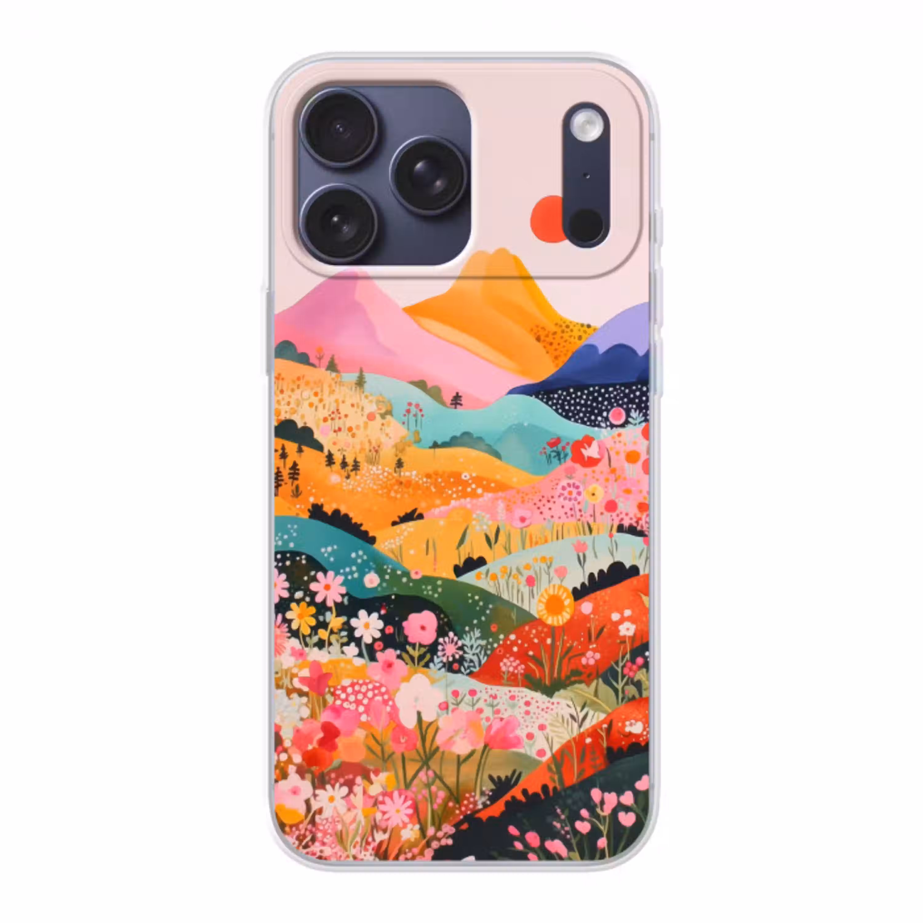 Kleurrijke bloemen - Bergen - Fantasielandschap Telefoonhoesje iPhone 17 Pro Max klein -3d