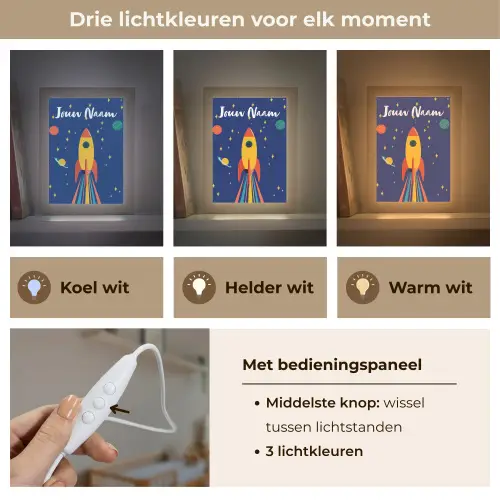 Kleurrijk - Raket - Ruimte Light Box met kabel (Kinderlampje) klein -USP_lichtkleurNL
