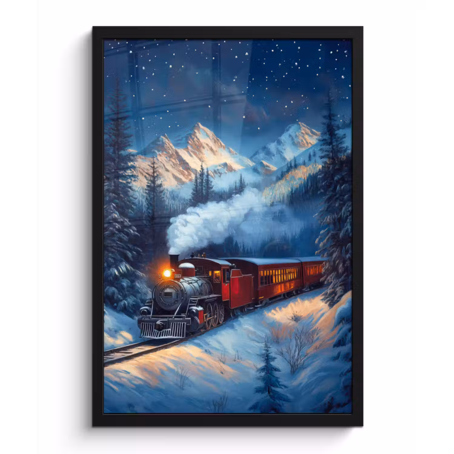 Poster met lijst - Trein - Kerst - Sneeuw - Kersttrein