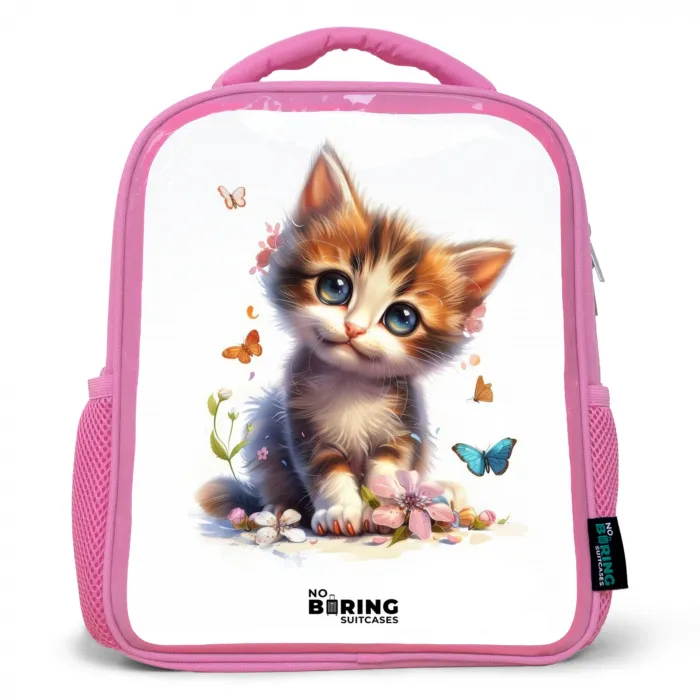 Portret van een kitten omringd door vlinders Kinderrugzak - Roze middel -3d