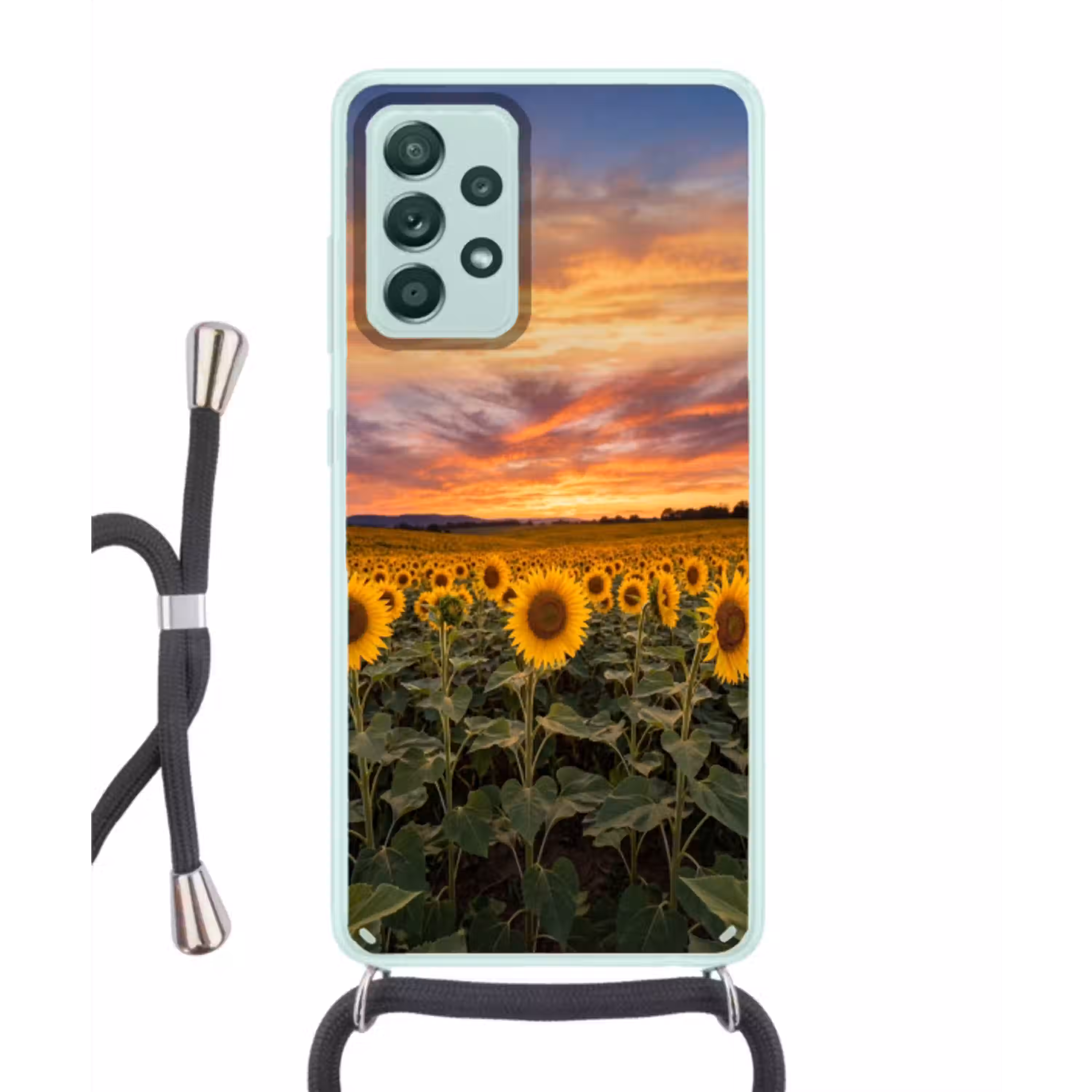 Zonnebloemen - Heuvellandschap - Geel Hoesje Samsung Galaxy A52 met koord klein -3d