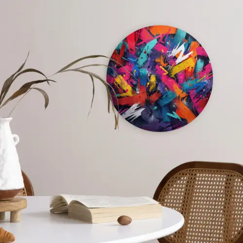 Abstract - Explosie - Neonkleuren Wandcirkel kunststof plaat 5mm dik klein -sfeer4
