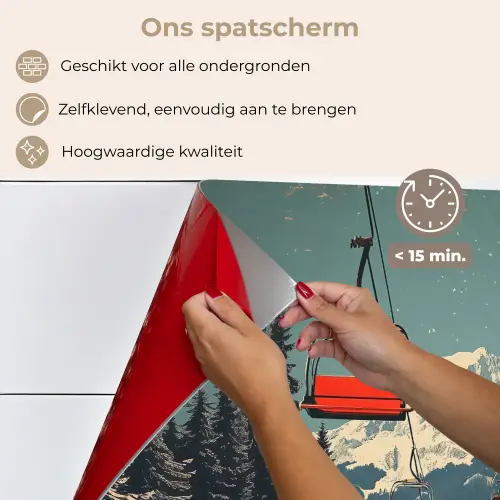Sneeuw - Skilift - Rood - Bomen keuken achterwand spatscherm klein -spatscherm_NL