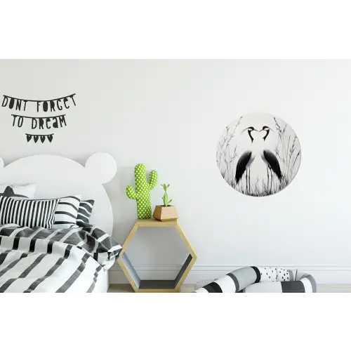 Kraanvogels - Gras - Hartvorm - Zwart Wandcirkel aluminium klein -kinderkamer