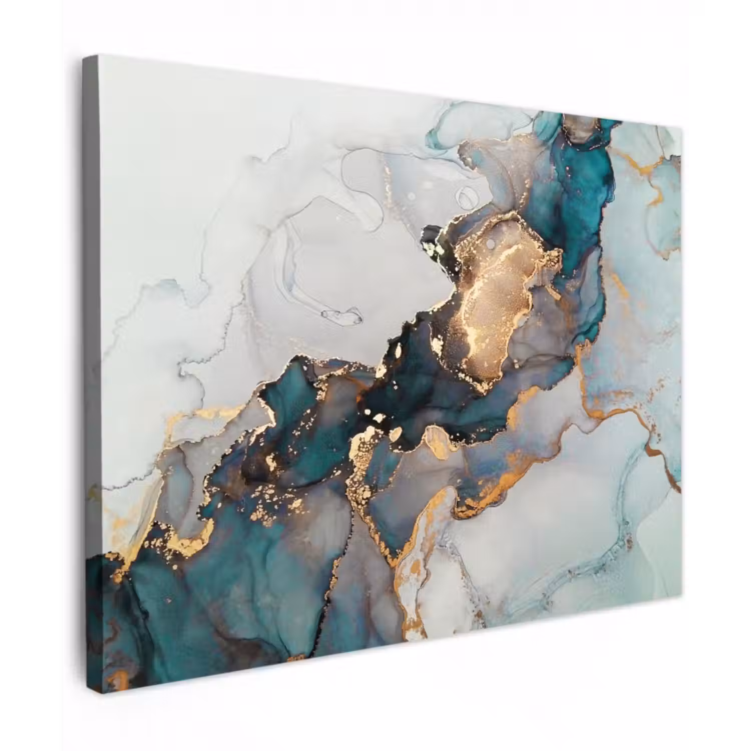 Leinwandbild - Marmordruck - Gold - Blau