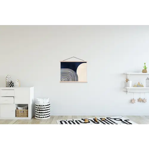 Donkerblauw - Abstract - Lijnen textielposter latten blank klein -kinderkamer