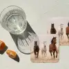 Kudde paarden - Stofwolk - Bruin - Zwart onderzetter kurk middel -sfeer4