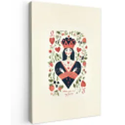 Speelkaart - Hartenkoningin - Bloemen - Hartjes Tuinposter op houten frame 2 cm dik middel -3d