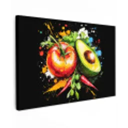 Tomaat - Avocado - Peper - Graffiti - Verf - Modern Tuinposter op houten frame 2 cm dik klein -3d