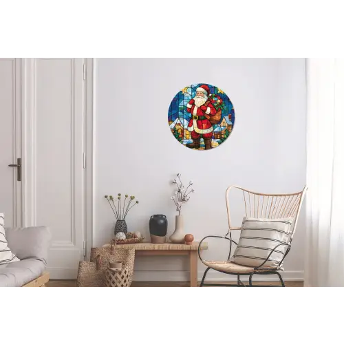 Kerstman - Glas - Kleurrijk Wandcirkel aluminium klein -woonkamer