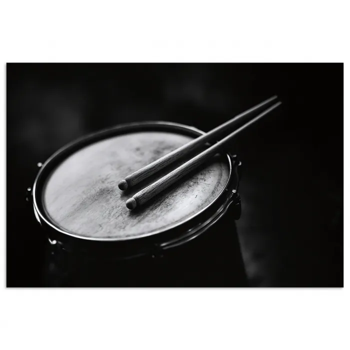 Trommel - Close-up - Drumstokken - Zwart poster papier klein -3d