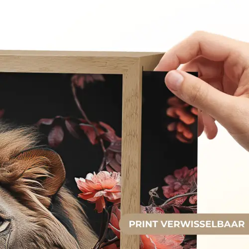 Leeuw - Dier - Natuur - Botanisch - Bloemen - Roze Light Box met batterij (Wandlamp) middel -USP_websiteprintNL