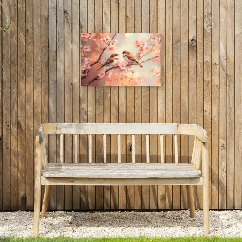 Vogels - Romantic - Bloesemtak Tuinposter op houten frame 2 cm dik klein -sfeer4