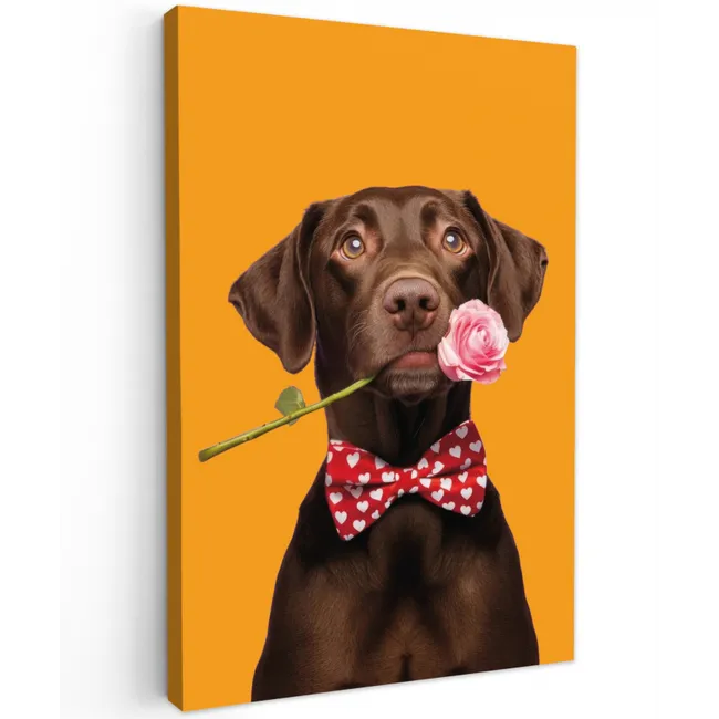 Hond - Oranje - Roos - Valentijn Tuinposter op houten frame 2 cm dik klein -3d