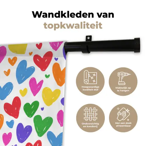 Hartjes - Patroon - Kleurrijk - Tekening Wandkleed katoen klein -sfeer2