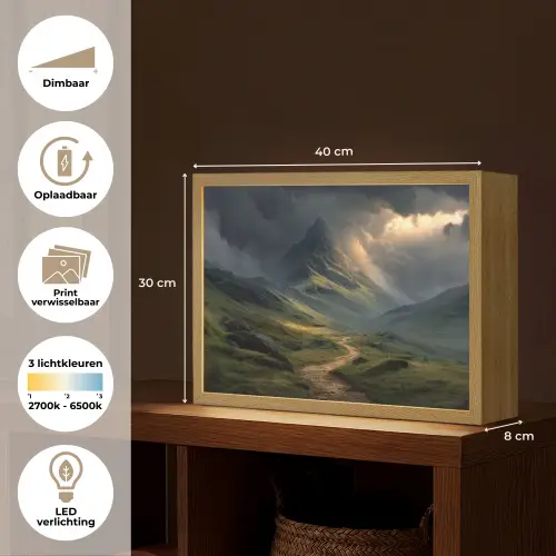 Bergen - Kronkelpad - Groen - Wolken Light Box met batterij (Wandlamp) middel -USP_websiteoverzichtNL