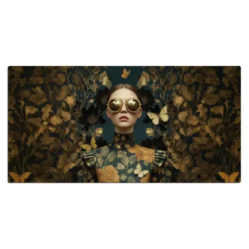 Vrouw - Bladeren - Goud - Vlinders Muismat XXL klein -3d_leeg