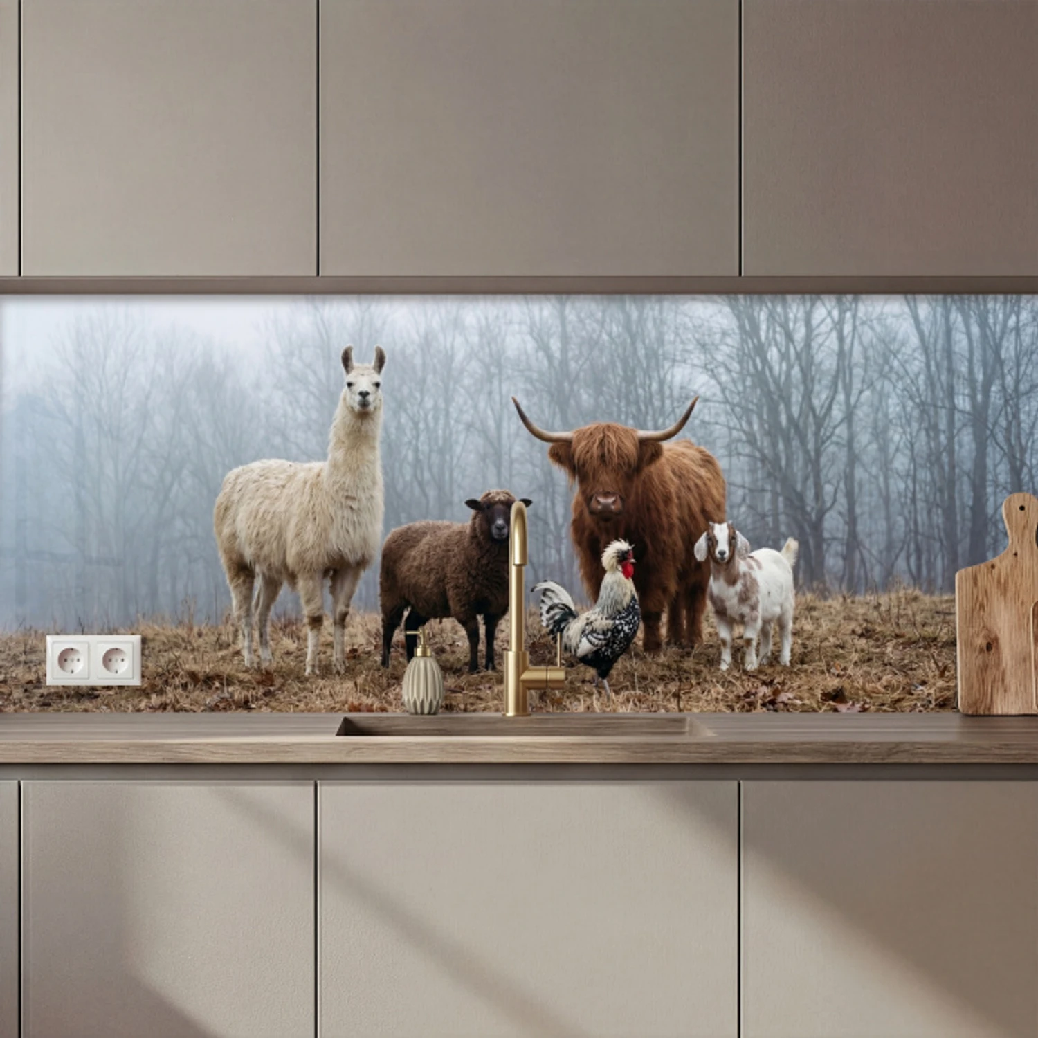 Boerderijdieren - Groep - Mist - Natuur - Rustiek keuken achterwand 2 middel zz_3dshopping