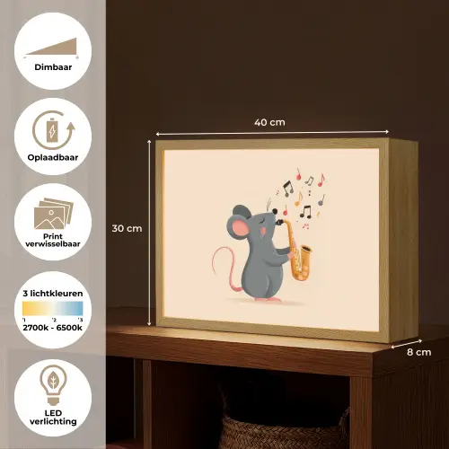 Muis - Saxofoon - Muzieknoten Light Box met batterij (Wandlamp kind) middel -USP_websiteoverzichtNL