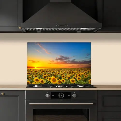 Bloemen - Zonnebloem - Zonsondergang - Nacht - Oranje keuken achterwand spatscherm klein -sfeer1