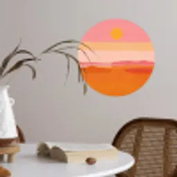 Zon - Abstract - Landschap - Oranje Wandcirkel behangsticker klein -sfeer3