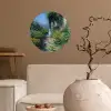 Kat - Vrouw - Bloemen - Huis Wandcirkel behangsticker klein -sfeer1