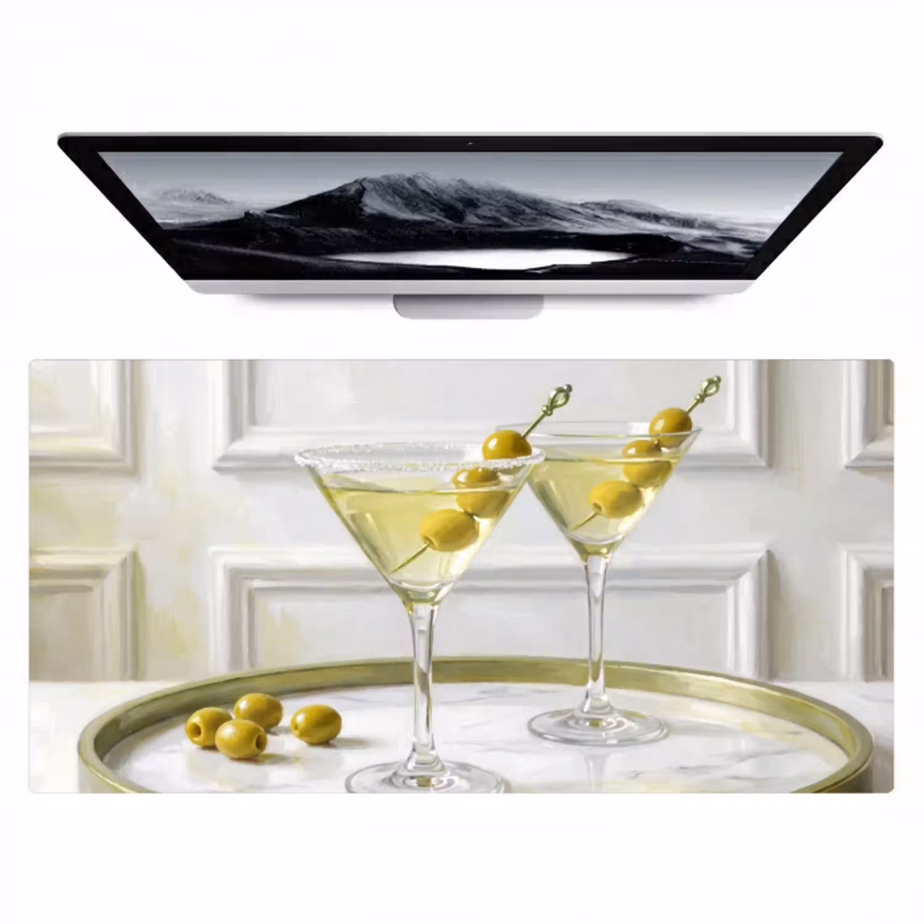 Drank - Martini - Olijven - Modern - Wit Muismat XXL klein -zzz3d