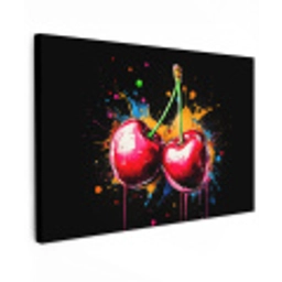 Kersen - Fruit - Graffiti - Verf - Abstract - Modern - Kleurrijk Tuinposter op houten frame 2 cm dik klein -3d