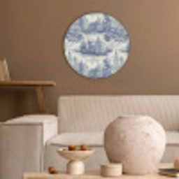 Huizen - Bomen - Water - Vogels - Blauw Akoestische PET Vilt - Rond klein 838 -sfeer1