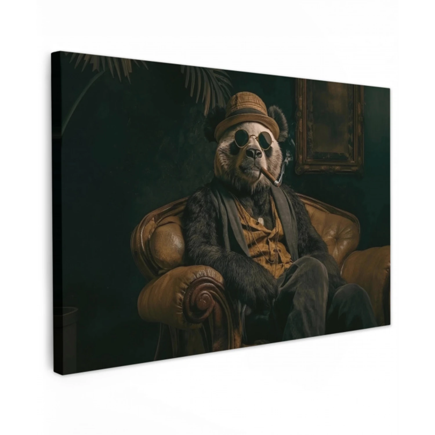 Panda - Hoed - Bril - Pak Tuinposter op houten frame 2 cm dik klein -3d