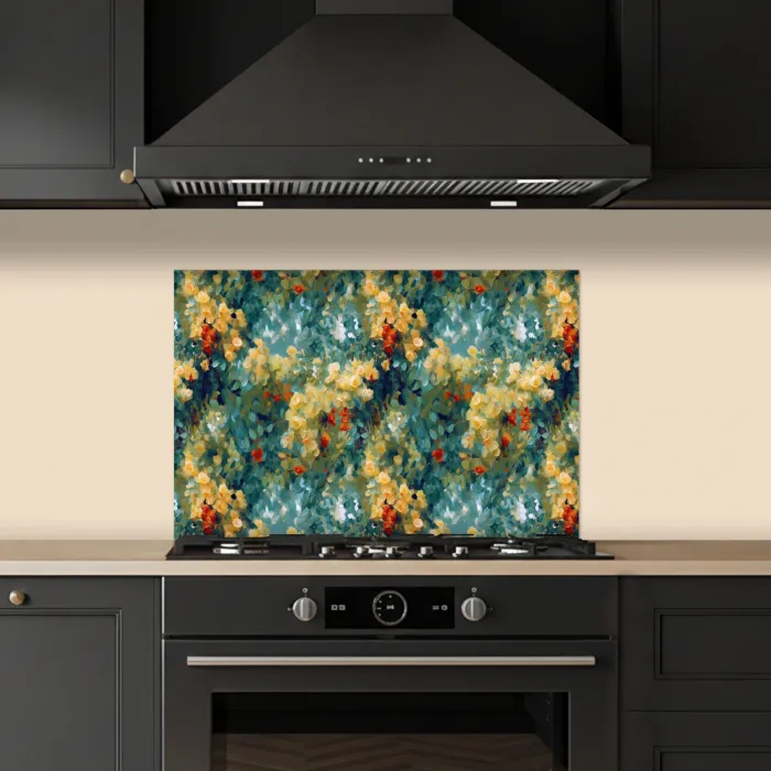 Geel - Bloemen - Groen - Bladeren keuken achterwand spatscherm klein 900 -sfeer1