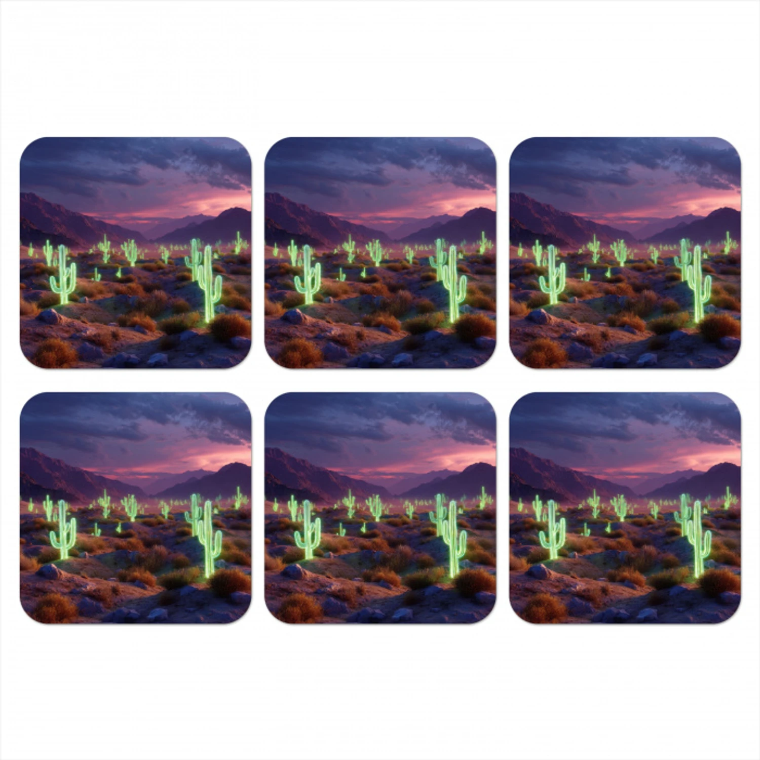 Neon cactussen - Woestijn - Zonsondergang onderzetter kurk middel -3d
