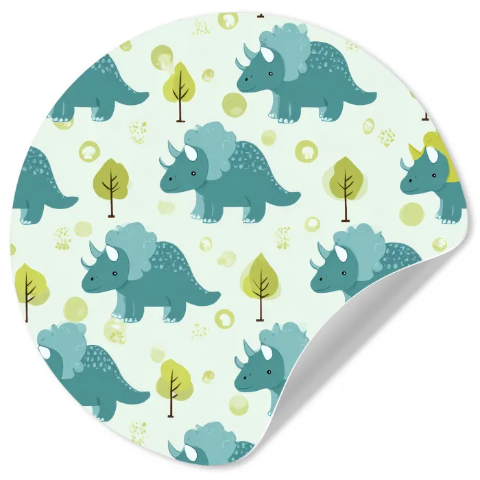Triceratop - Blauw - Stippen - Boompjes Wandcirkel behangsticker klein -3d