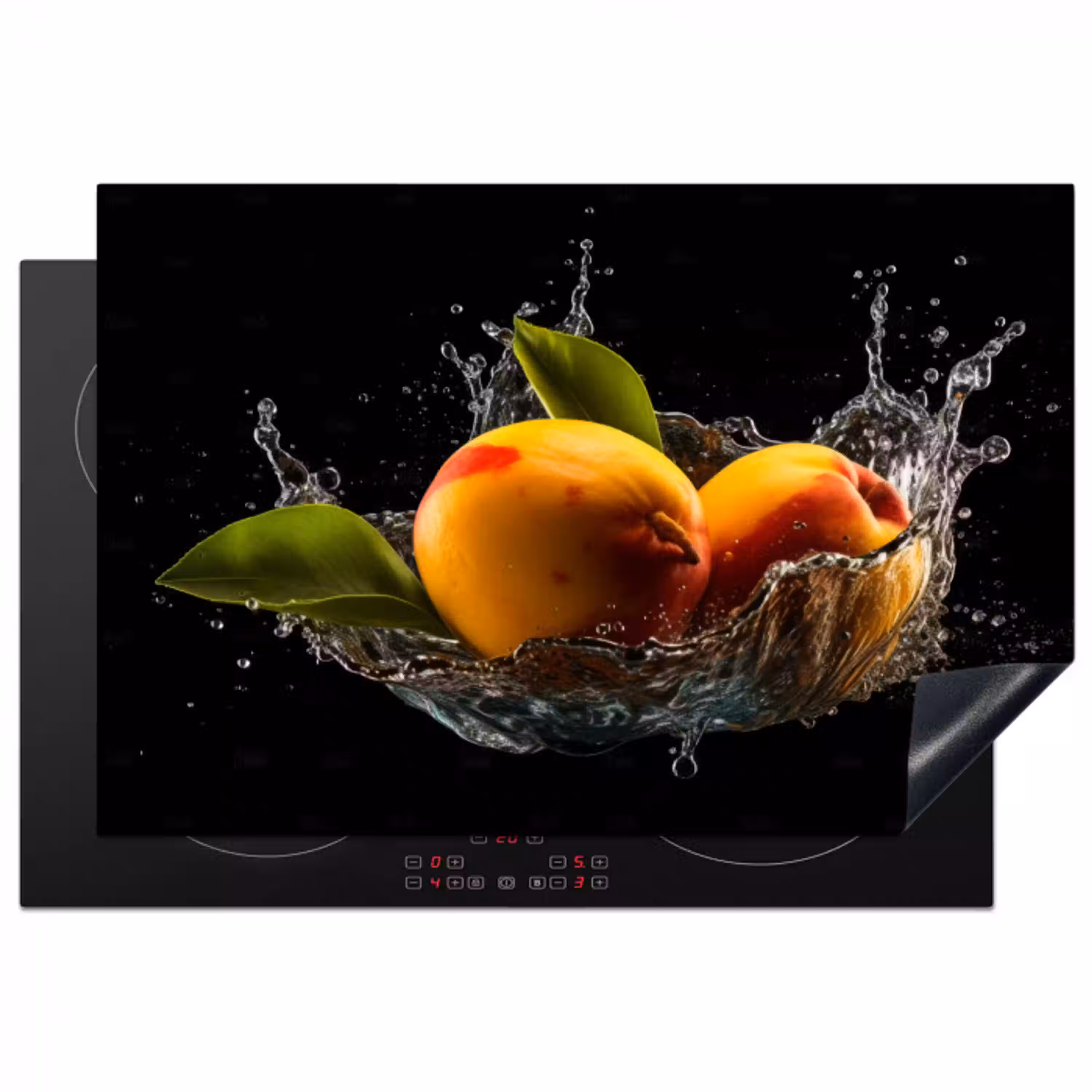 Mango - Fruit - Water - Zwart - Bladeren Inductie beschermer vinyl 3mm klein -3d