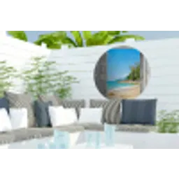 Strand - Doorkijk - zomer - Tropisch Wandcirkel tuinposter met ringen klein -buiten2