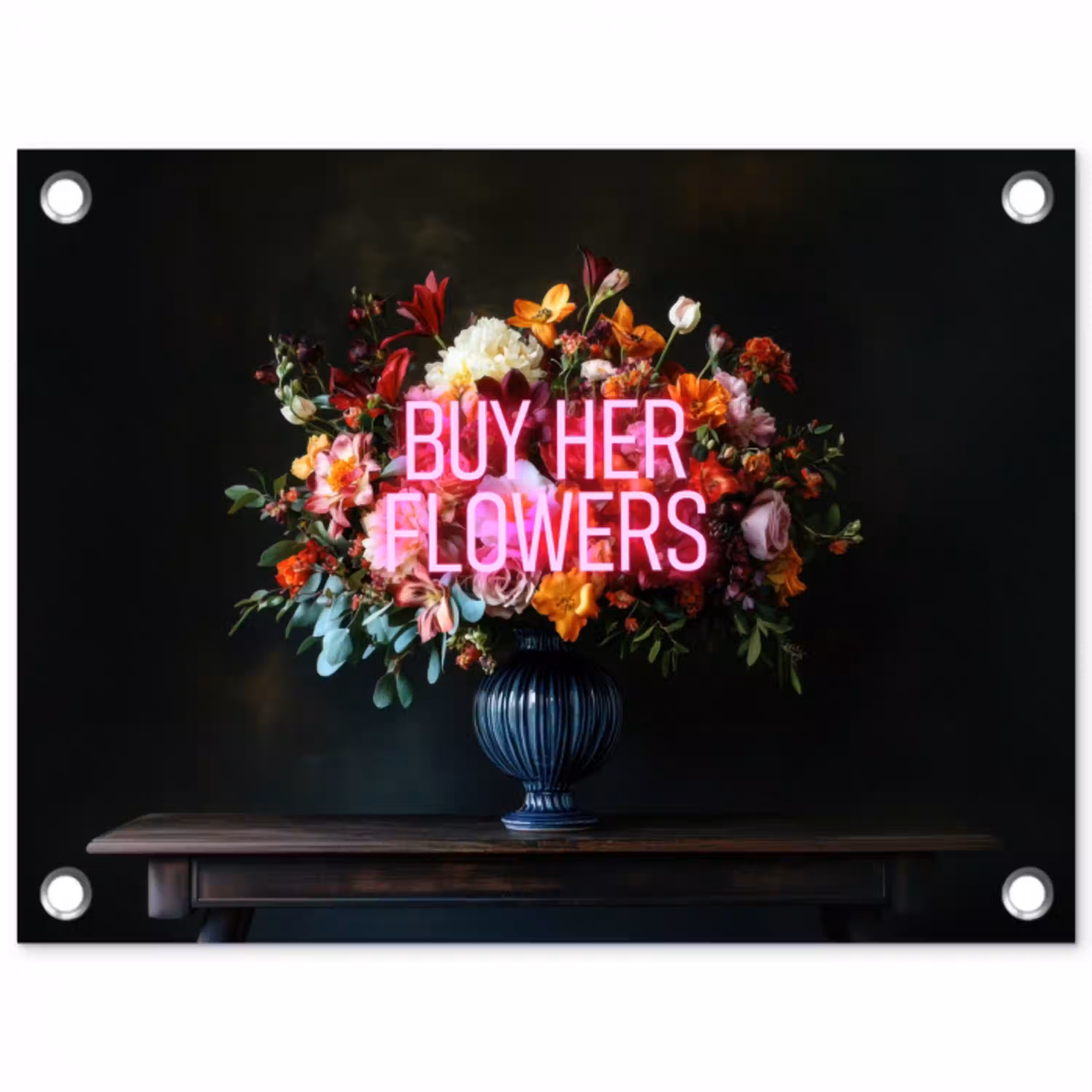 Quote - Bloemen - Vaas - Neon tuinposter los doek klein -3d