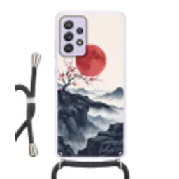 Kersenbloesem - Oosters - Rood Hoesje Samsung Galaxy A52 5G met koord klein -3d