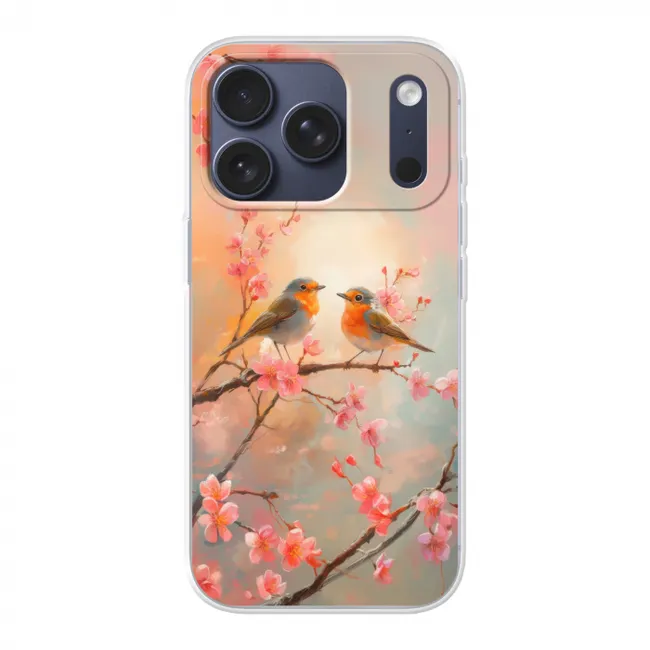 Telefoonhoesje - Roodborstjes - Sierlijk - Bloesemtak