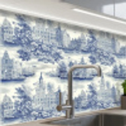 Huizen - Bomen - Water - Vogels - Blauw keuken achterwand 2 middel 865 -zzzz3d_schuin