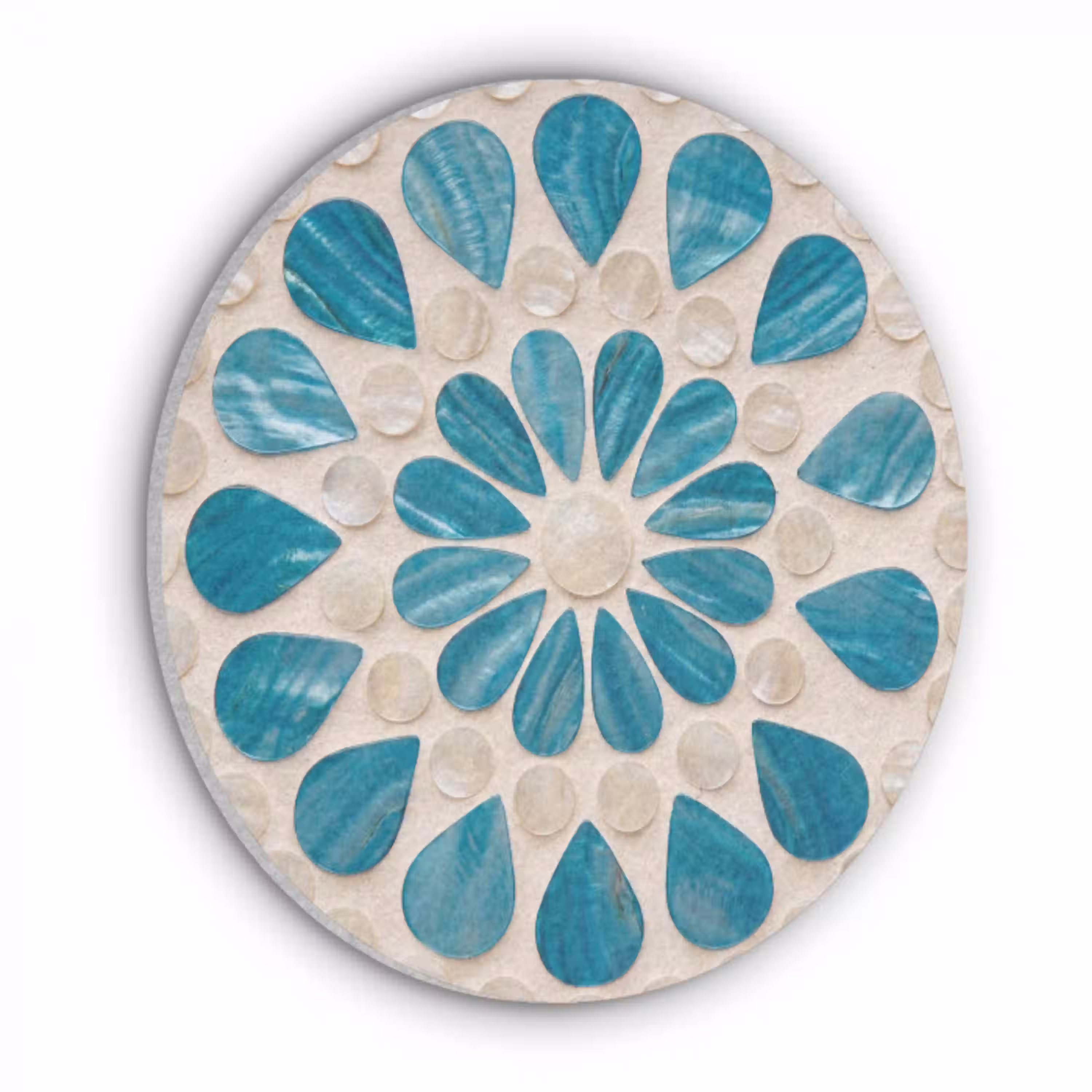 Patroon - Mozaïek - Schelpen - Abstract - Turquoise Akoestische PET Vilt - Rond klein -3d