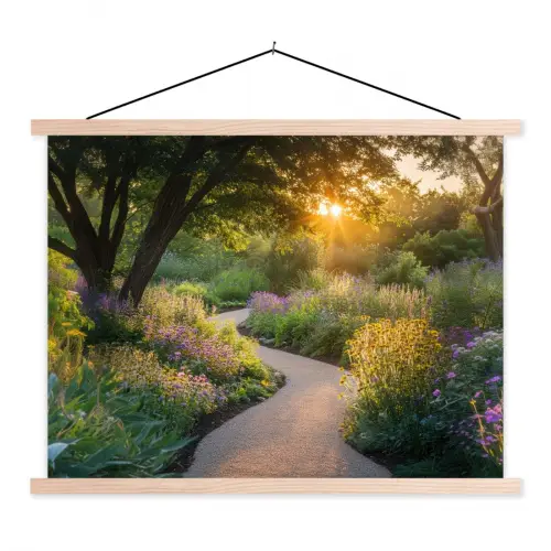 Pad - Bloemen - Park textielposter latten blank klein -3d