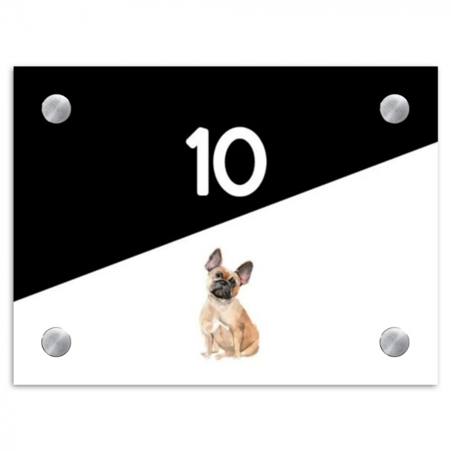 Zwart wit - Huisdier - Franse bulldog Naambord Rechthoek middel -3d