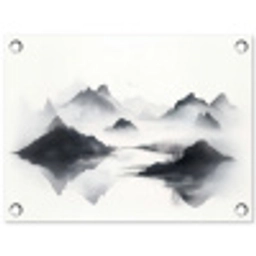 Bergen - Mistig - Water - Wit tuinposter los doek klein -3d