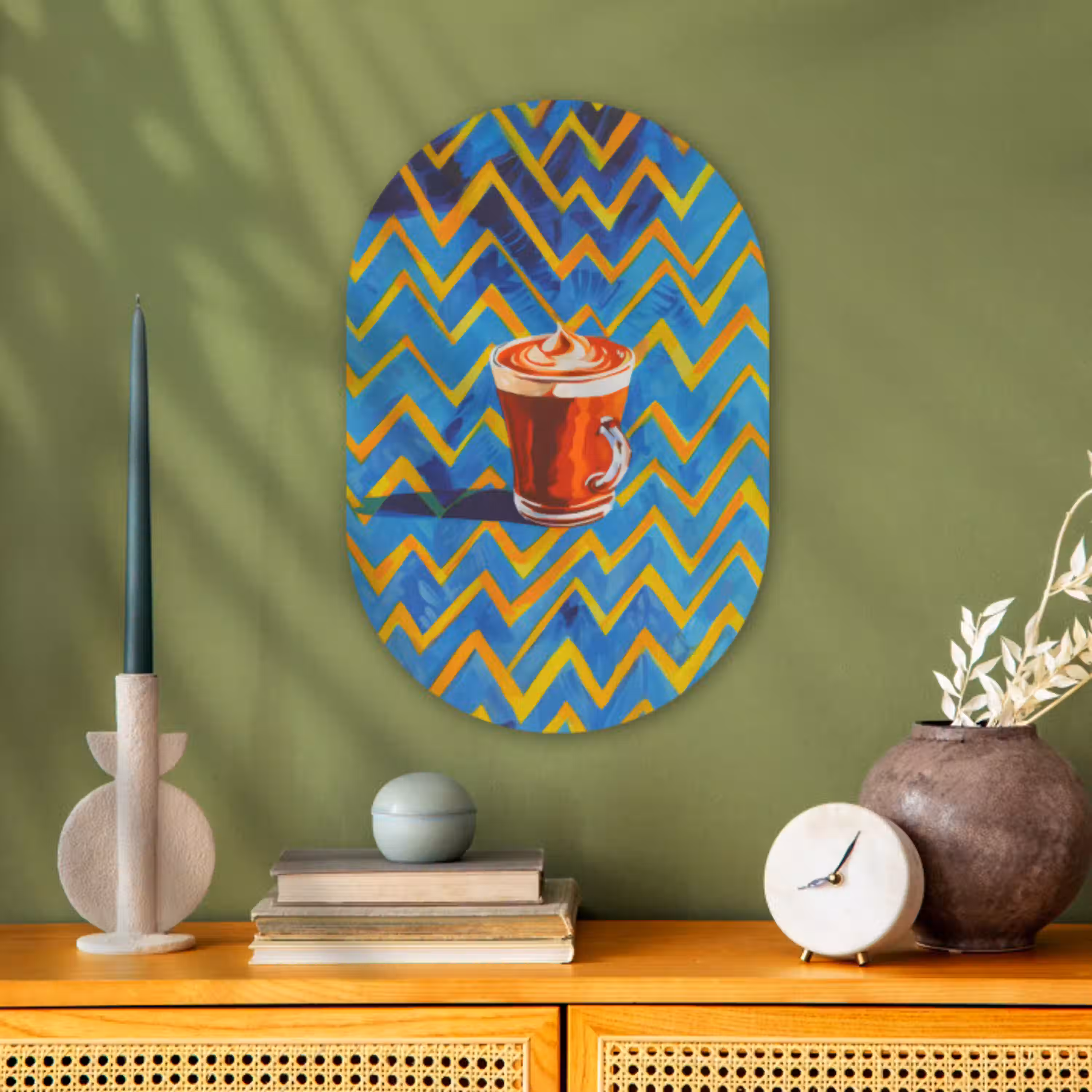Mok - Koffie - Zigzag - Slagroom Wandcirkel Ovaal Forex klein -sfeer2